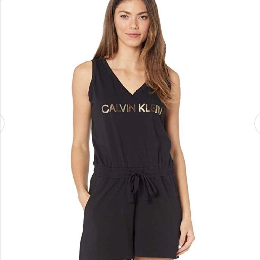 Nwt Calvin Klein Women Black Logo Drawstring Shorts Romper Size S